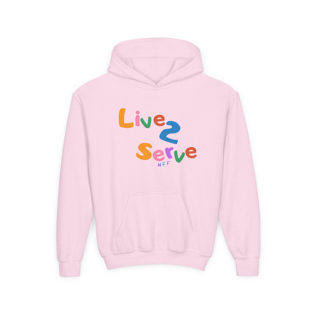 Live 2 Serve colorful text Hoodie | Youth hooded sweatshirt
