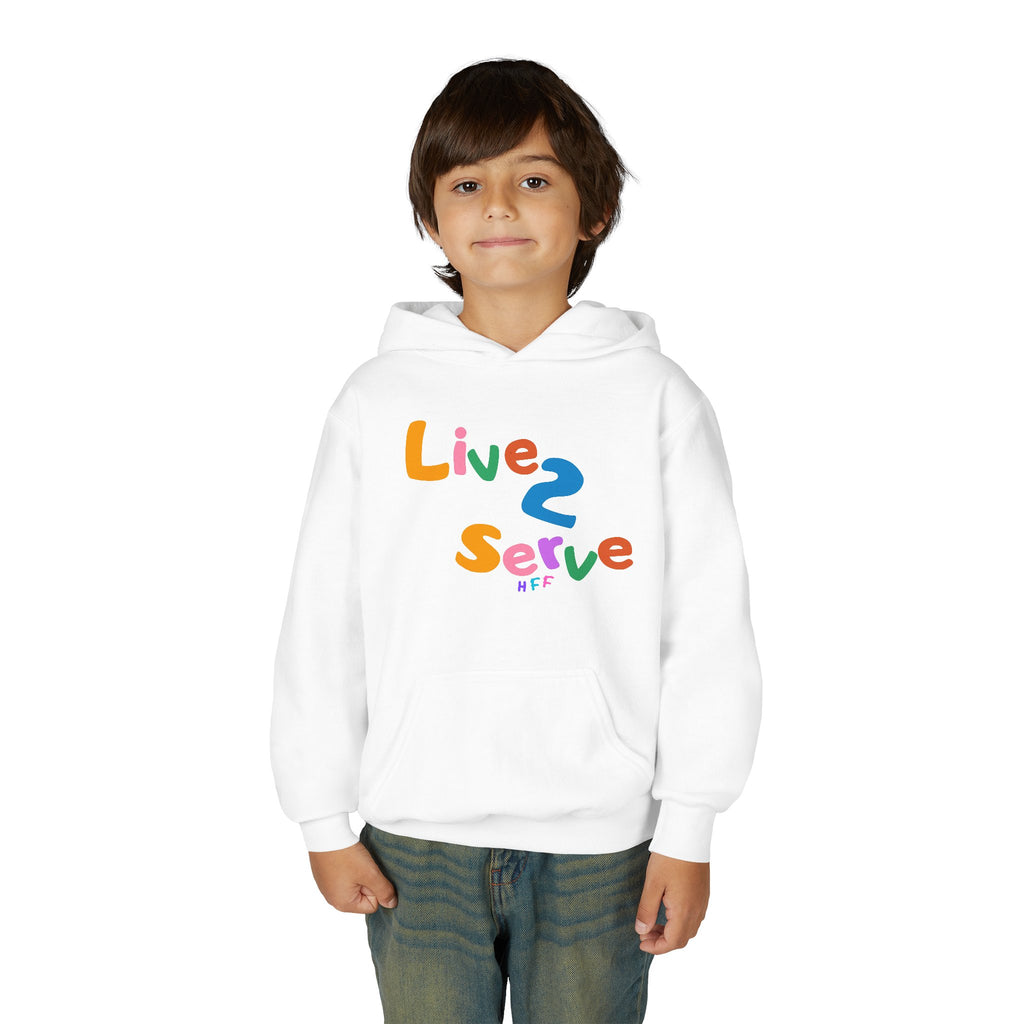 Live 2 Serve colorful text Hoodie | Youth hooded sweatshirt