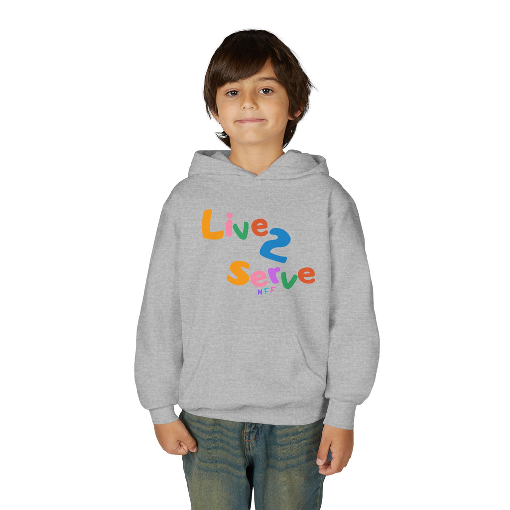 Live 2 Serve colorful text Hoodie | Youth hooded sweatshirt