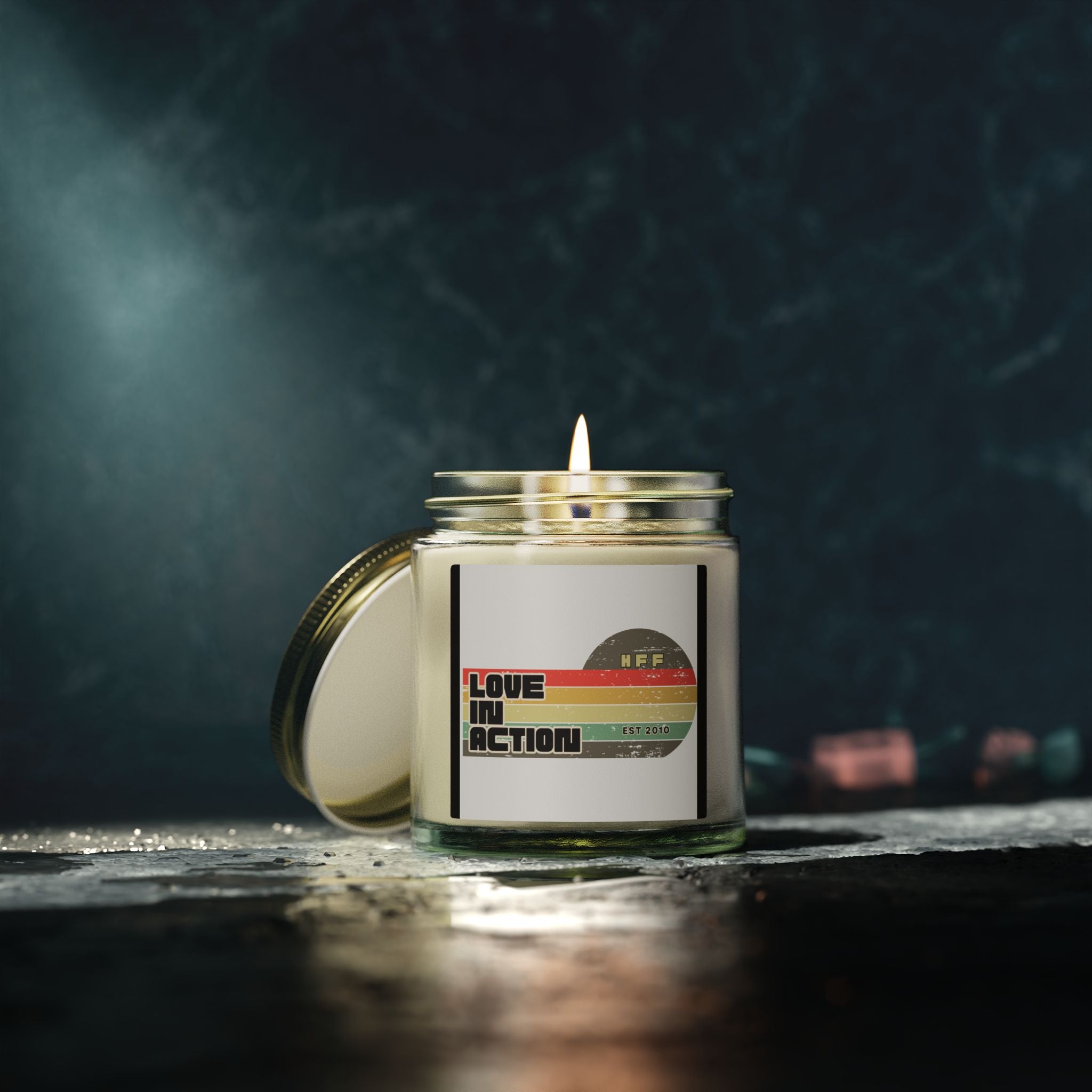 Coconut Apricot Scented Candle — 'Love in Action' Retro Jar (4oz & 9oz)