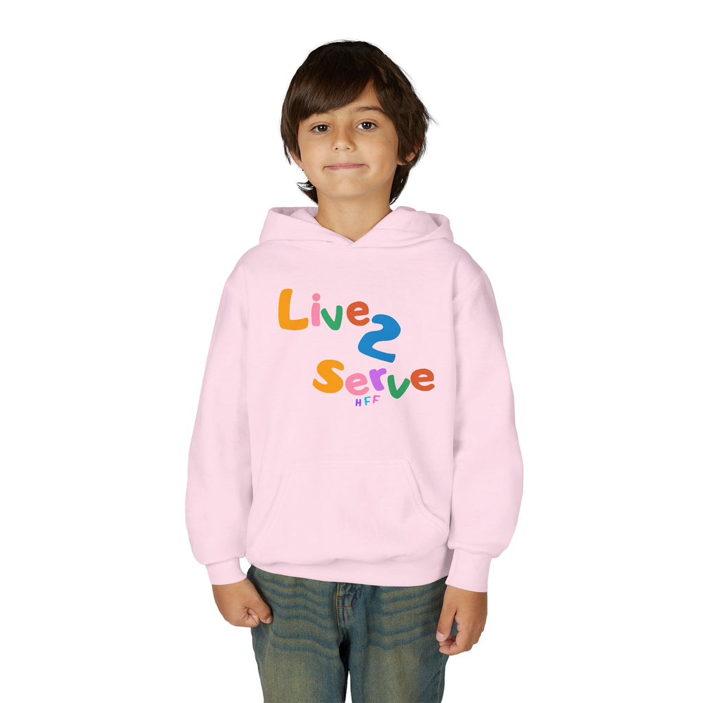 Live 2 Serve colorful text Hoodie | Youth hooded sweatshirt