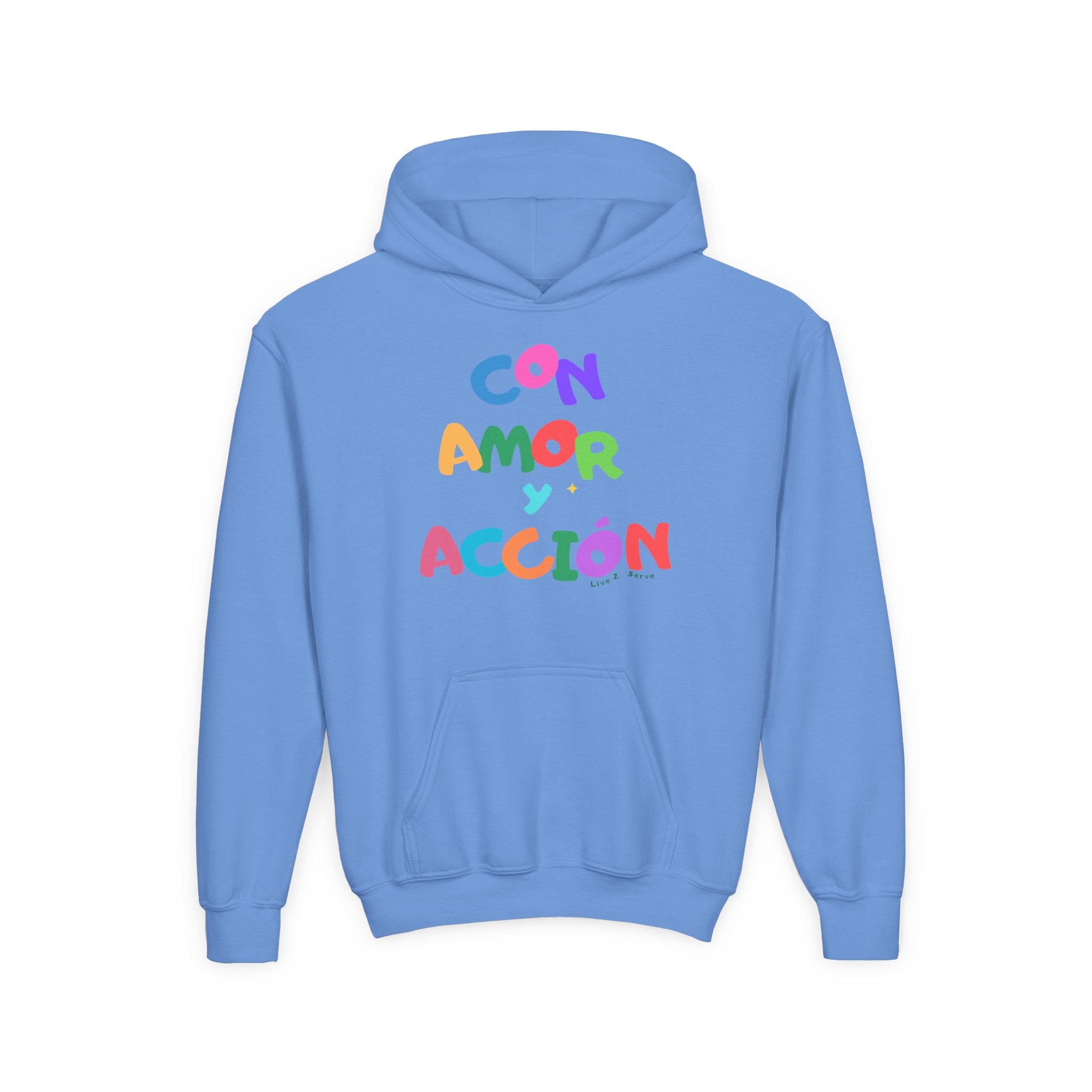 Con Amor y Acción Hoodie | Spanish Positive Message, Colorful Kids Sweatshirt