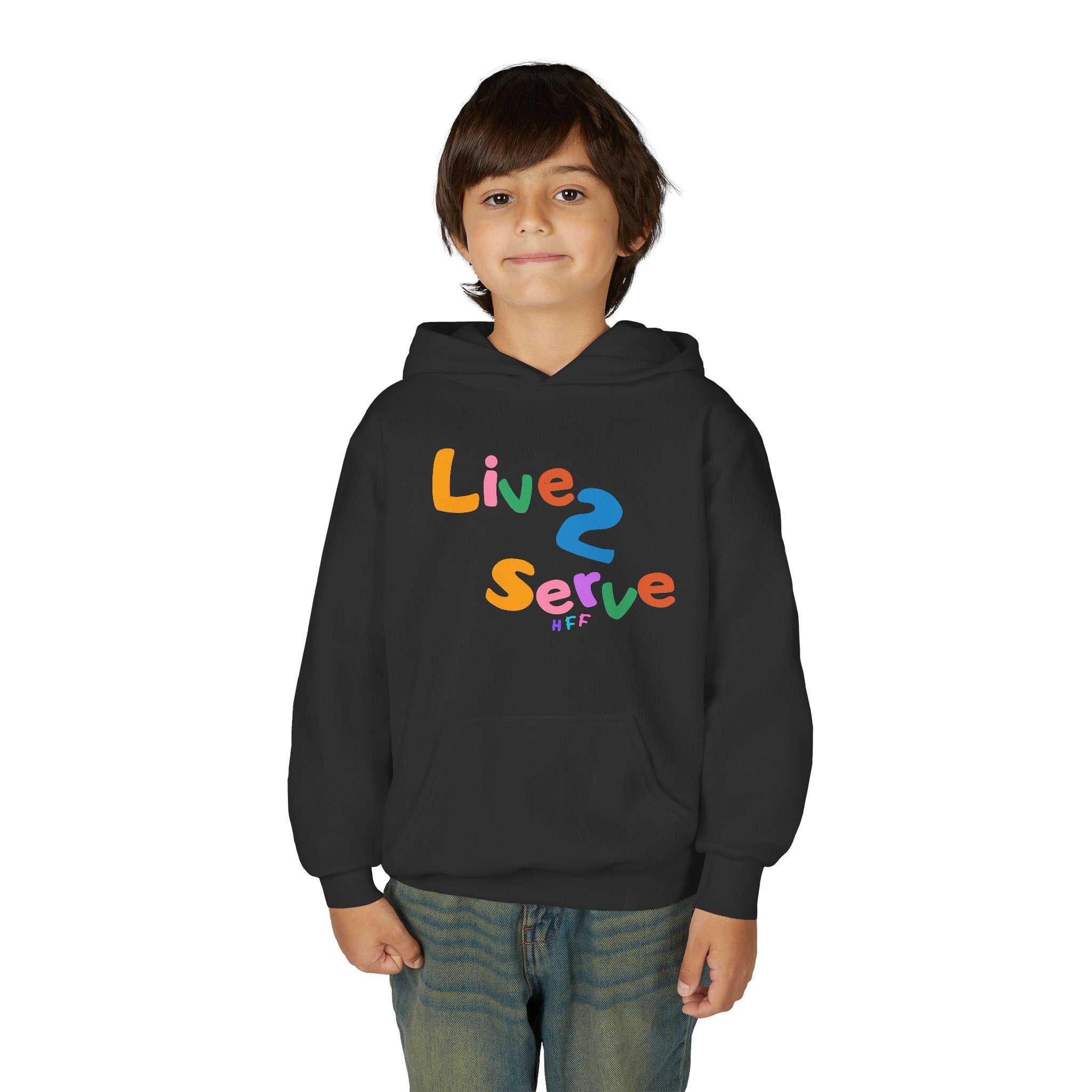 Live 2 Serve colorful text Hoodie | Youth hooded sweatshirt
